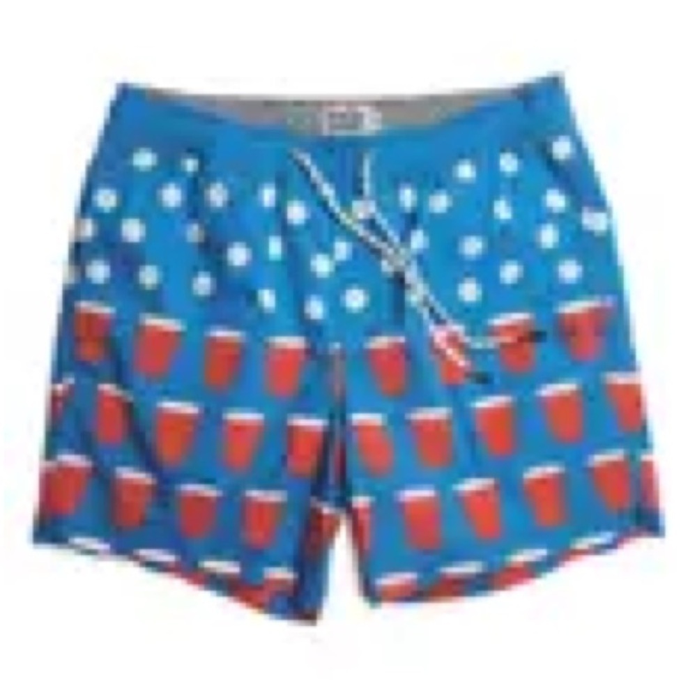 🆕Party Pants Red Solo Cup Swim Trunks::Patriotic Red White Blue:: NWT::SMALL - Picture 4 of 4